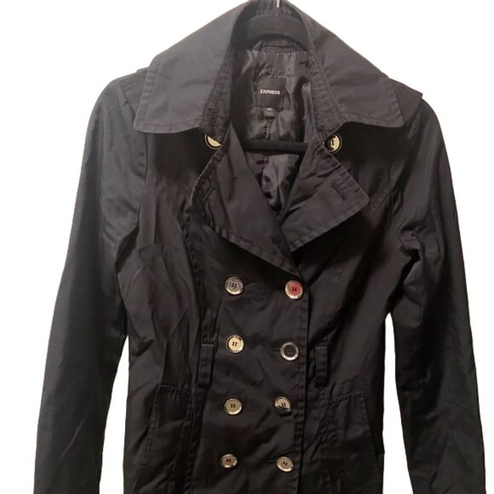 Women Express Black  Cardigan Lightweight Peacoat Double Breasted Button Size XS